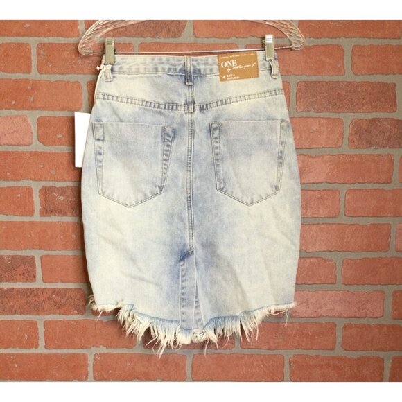 One Teaspoon Wilde Denim Distressed Frayed High-Waisted Skirt Size 25 NWT - Picture 2 of 9